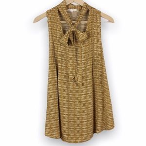 Willow & Clay Womens Mustard Yellow Lattice Neck Tie Sleeveless Top Blouse Shirt